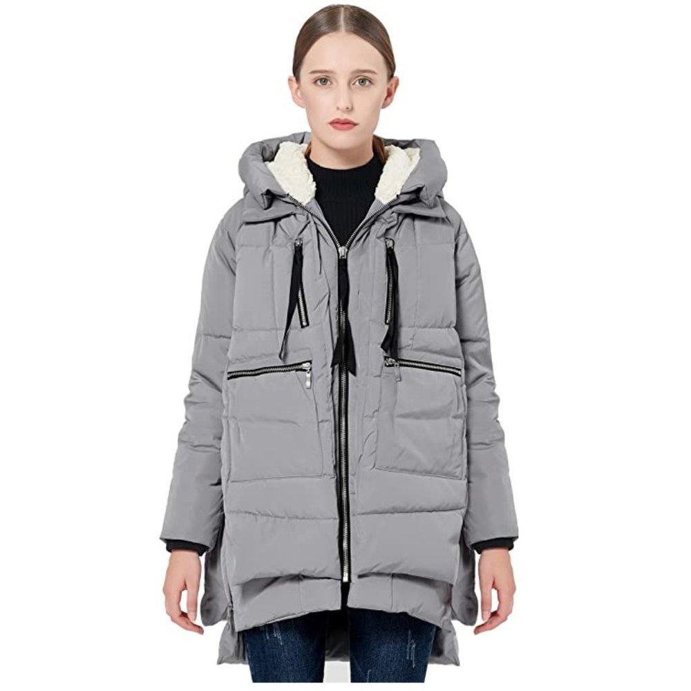 NWT Orolay Womens Winter Ski Jacket Quilted Mid-Length Puffer Gray 2XS $250 N1